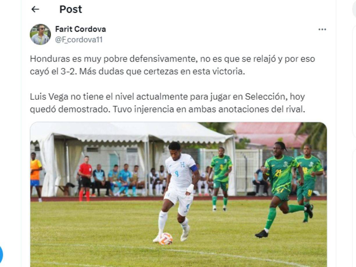 ”Honduras es muy pobre defensivamente, no es que se relajó y por eso cayó el 3-2. Más dudas que certezas en esa victoria”, indicó Farit Córdoba.