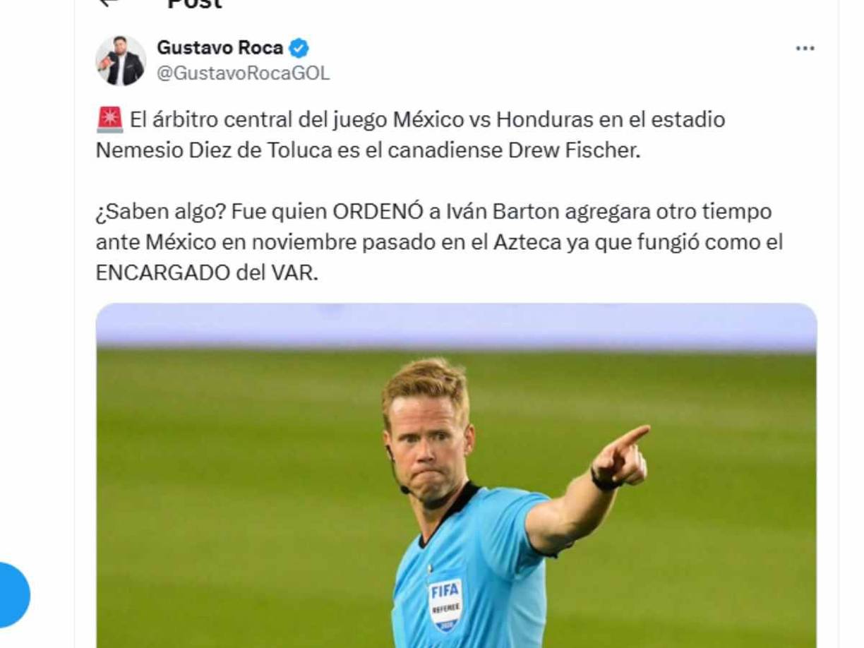 Gustavo Roca de Honduras recordó que el canadiense estuvo en el polémico Honduras vs Honduras de noviembre del 2023 en donde Iván Barton afectó a la H. 