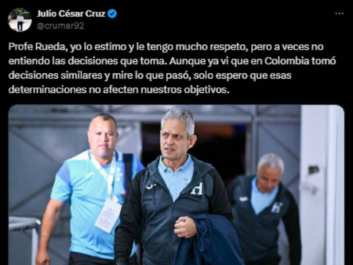 Y le dejó un mensaje a Rueda: “Profe, yo lo estimo y le tengo mucho respeto, pero a veces no entiendo las decisiones que toma. Aunque ya vi que en Colombia tomó decisiones similares y mire lo que pasó, solo espero que esas determinaciones no afecten nuestros objetivos”.