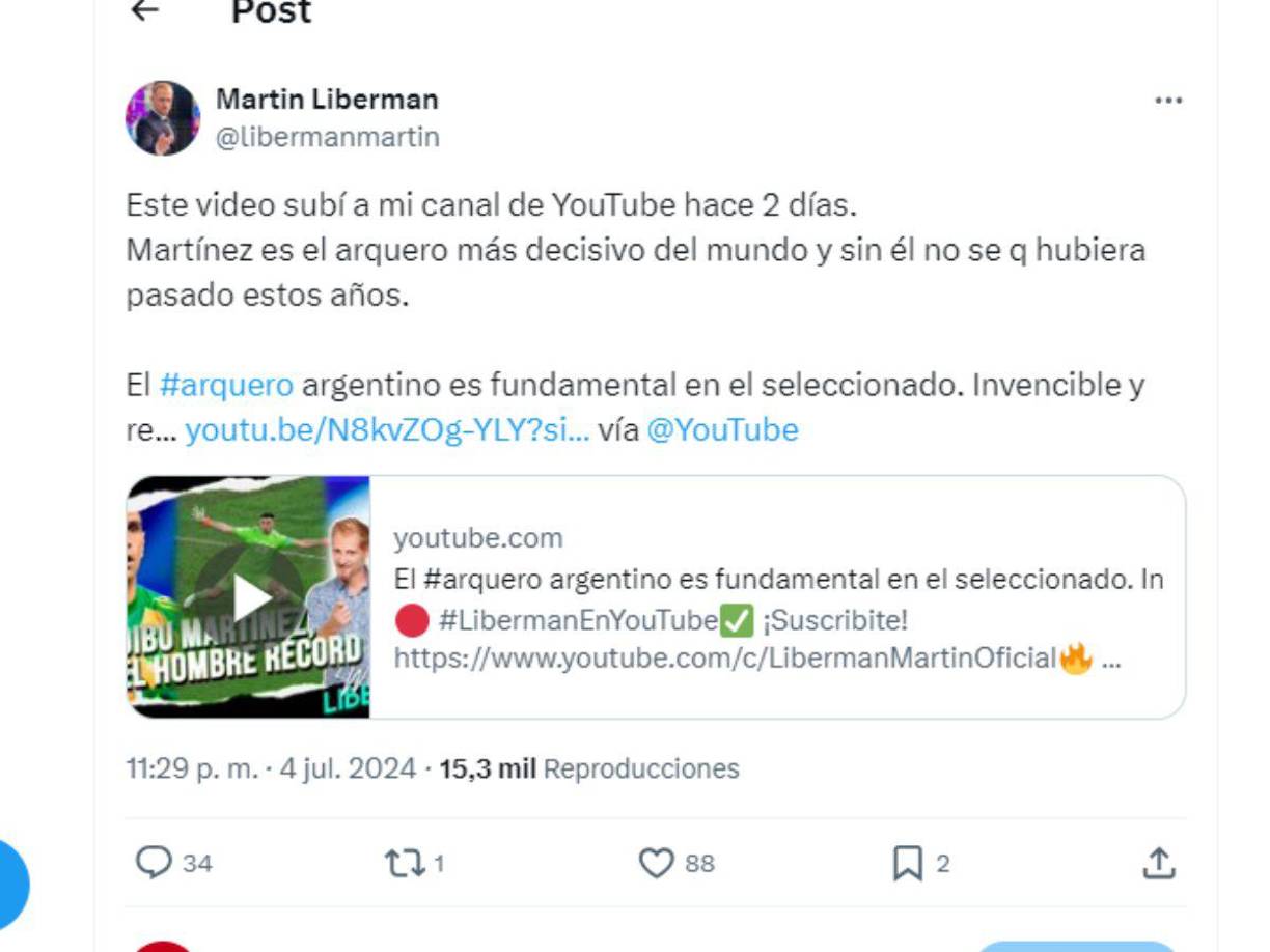 Martin Liberman destacó al Dibu Martínez.