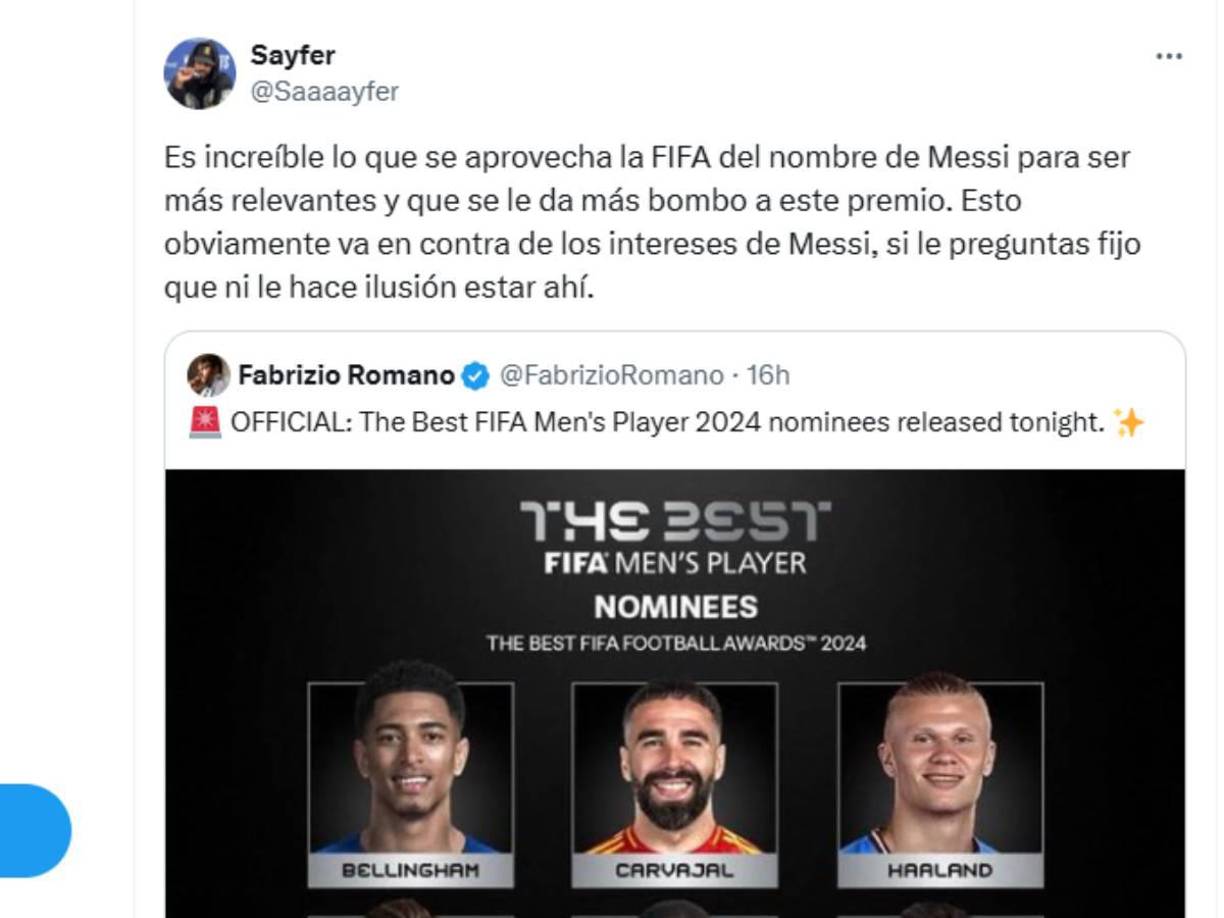 En las redes sociales hay indignación por la nominación al The Best en donde fue involucrado Messi.