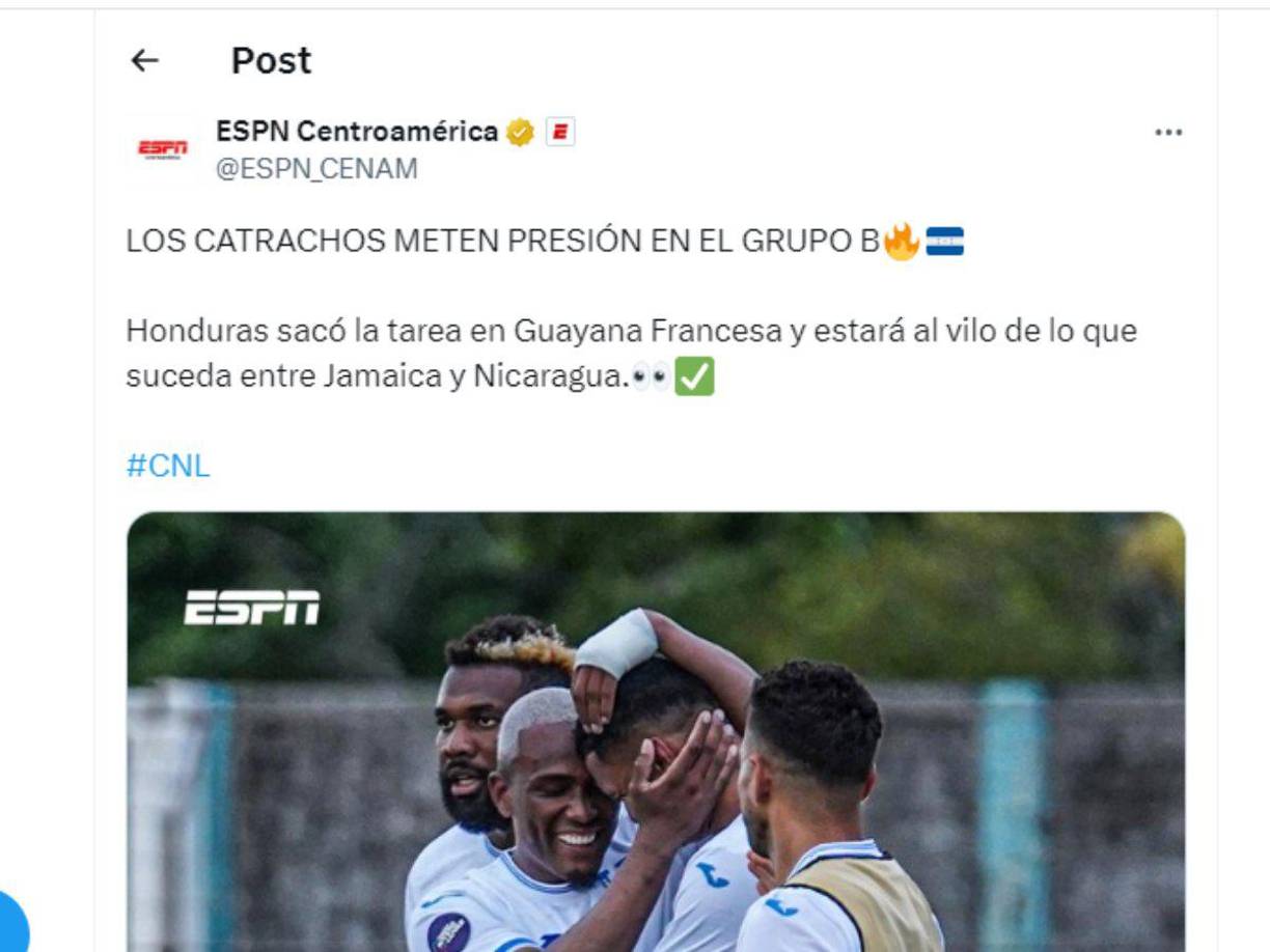 “ESPN Centroamérica: “Los catrachos meten presión en el Grupo B”. 