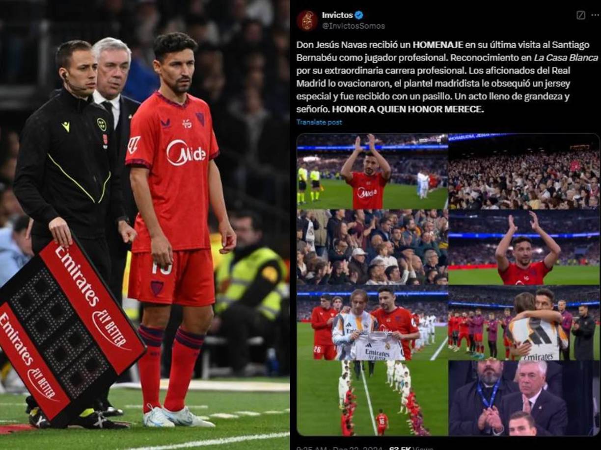 Además, el capitán del Real Madrid, Luka Modric, le entregó a Jesús Navas una camiseta firmada por la primera plantilla del Real Madrid.