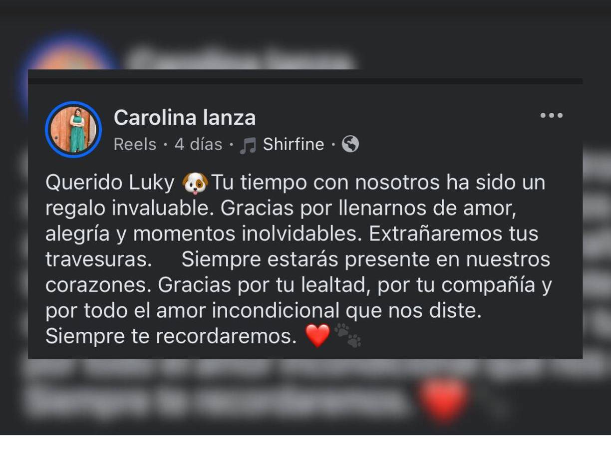 Fue con un emotivo mensaje publicado en sus redes sociales que Carolina Lanza se despidió de su mascota: “Tu tiempo con nosotros ha sido un regalo invaluable. Gracias por llenarnos de amor, alegría y momentos inolvidables”, escribió. 