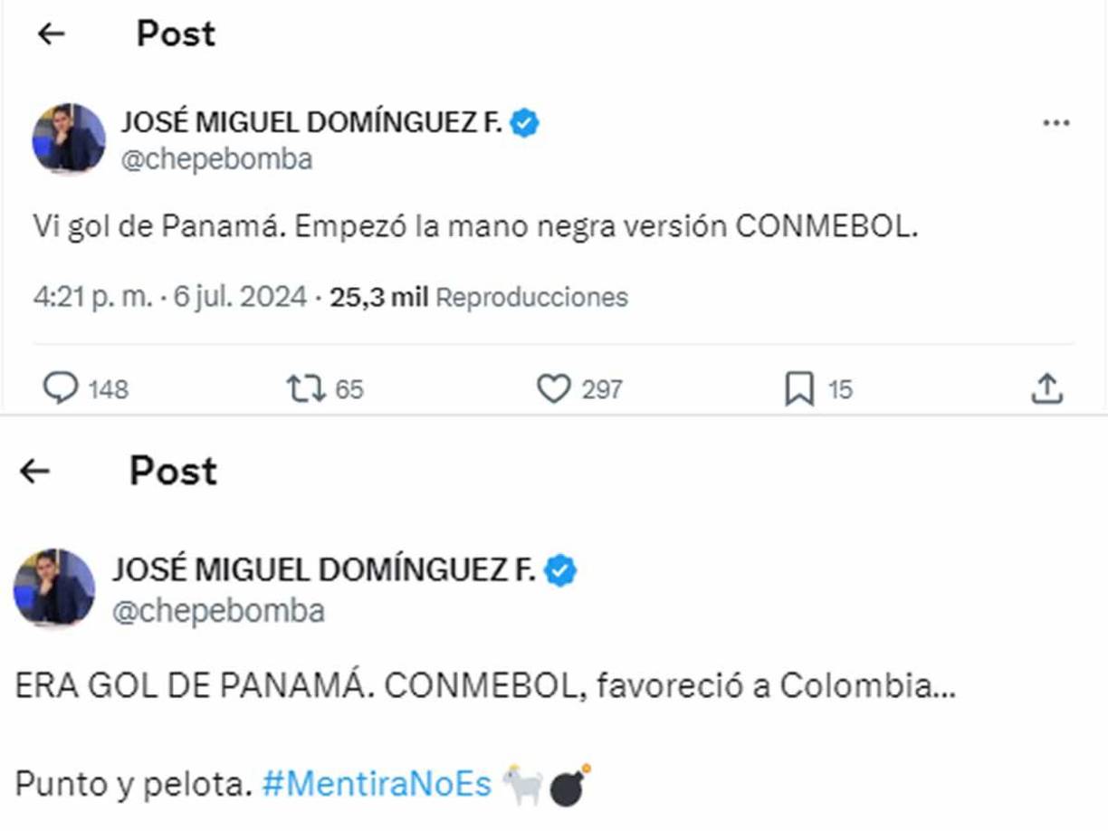 ‘Chepe Bomba’ dice que la “mano negra versión Conmebol” no dio un gol legal a Panamá y “favoreció a Colombia”.