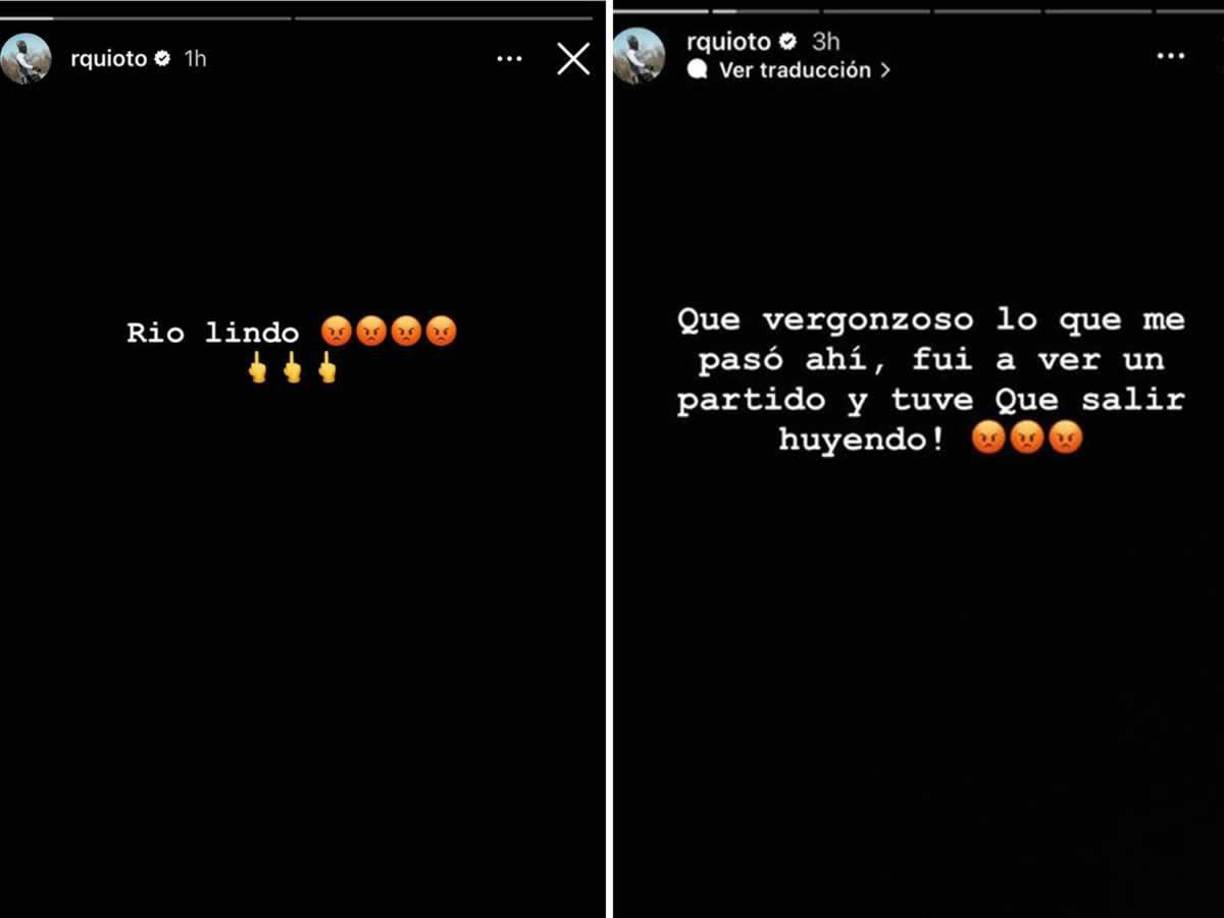 “Que vergonzoso lo que me pasó ahí, fui a ver un partido y tuve que salir huyendo”, escribió Romell Quioto en su cuenta de Instagram sobre lo ocurrido.