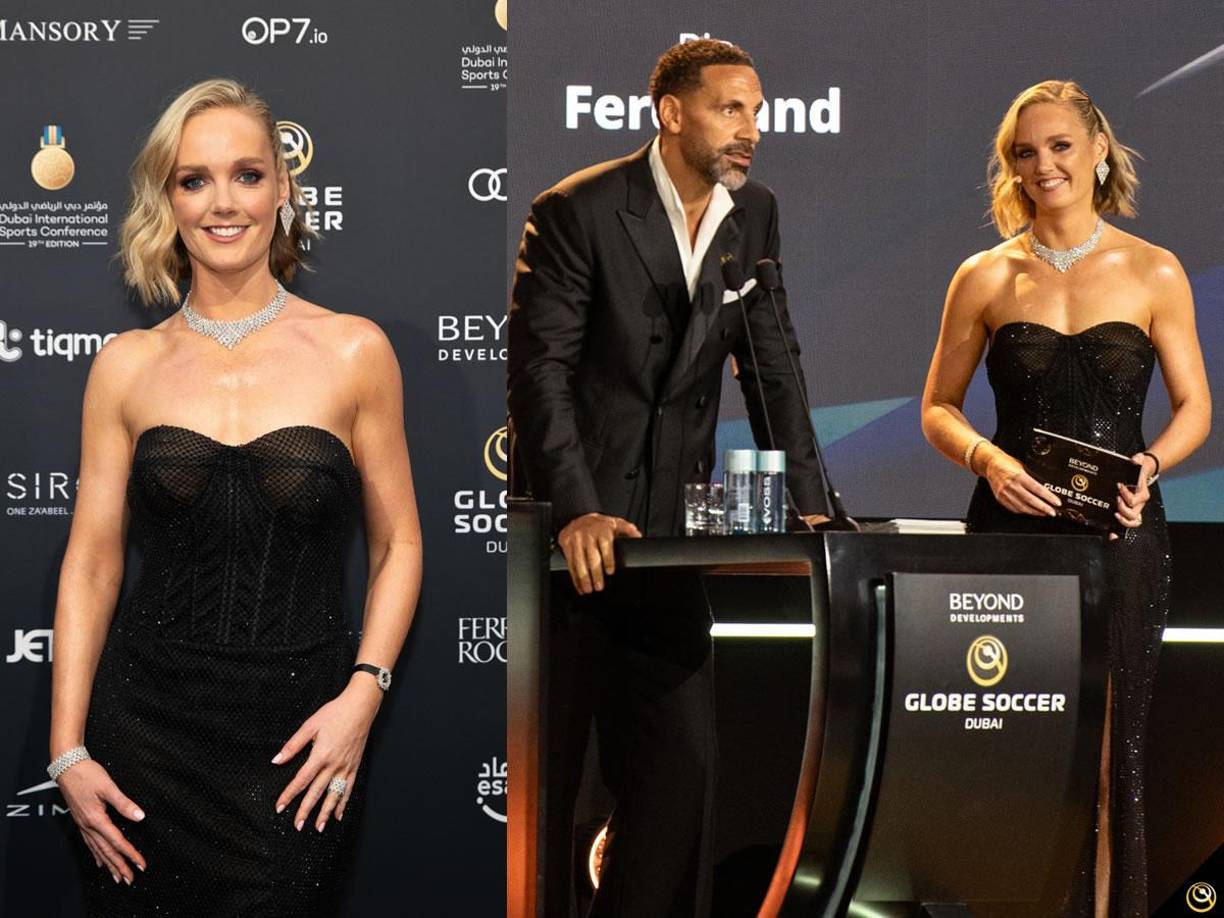 Amanda Davies, periodista de CNN Sports, fue la hermosa presentadora de los premios Globe Soccer Awards.