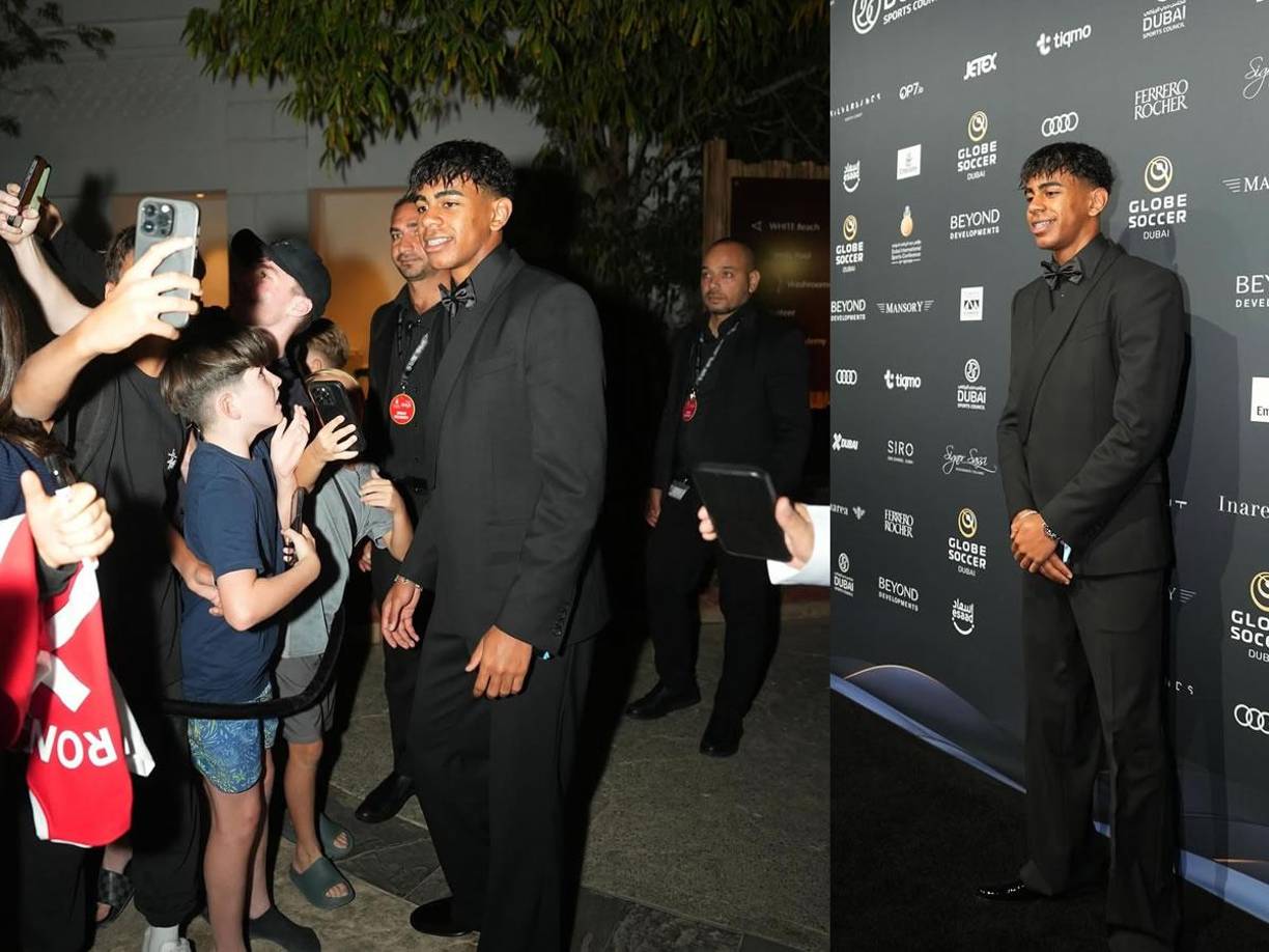 Lamine Yamal, joya del Barcelona, fue sensación a su llegada a la Gala de los Globe Soccer Awards.