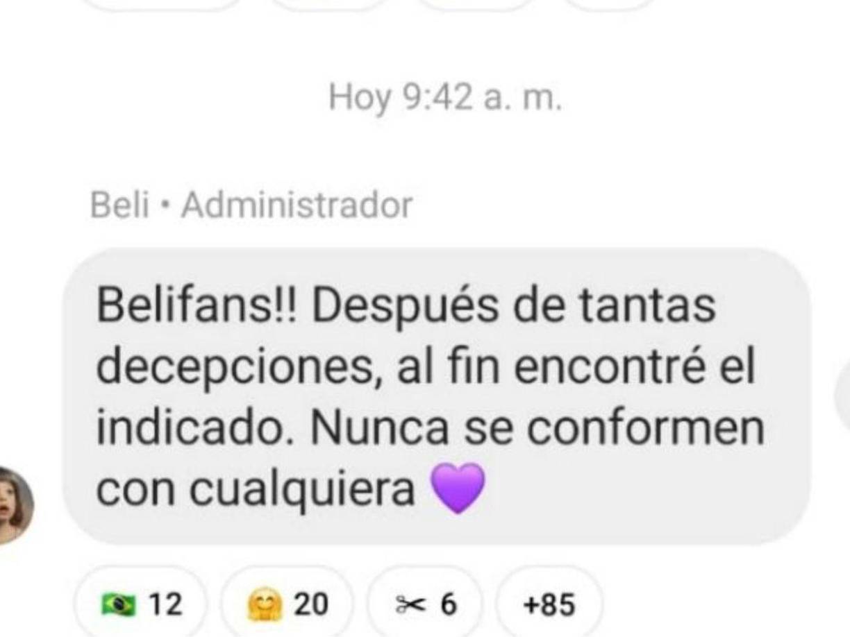 El mensaje de anuncio por parte de Belinda también fue aprovechado para enviar un poderoso mensaje a las personas que se han quedado en relaciones en las que no son felices de todo y se conforman con la persona con la que están: “nunca se conformen con cualquiera”, escribió la también actriz.