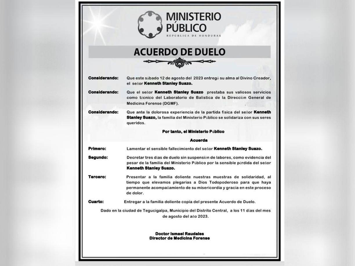 Acuerdo de duelo publicado por el Ministerio Público.
