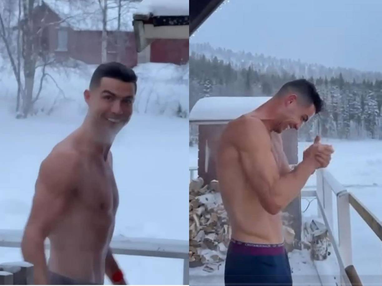 Cristiano Ronaldo ha publicado imágenes en sus redes sociales desde Laponia, con la nieve de fondo y sin camiseta.