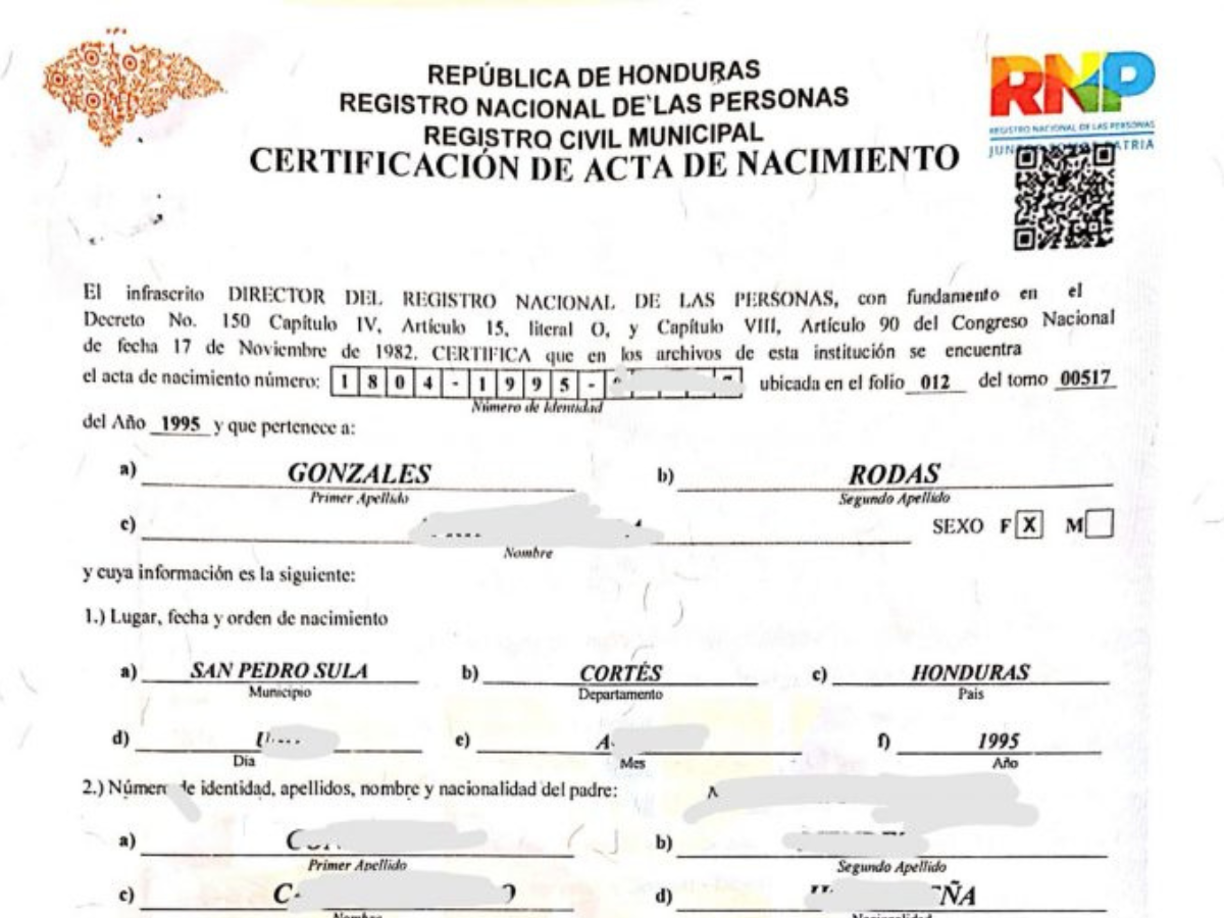 2. Certificación de Acta de Nacimiento Original del menor.
