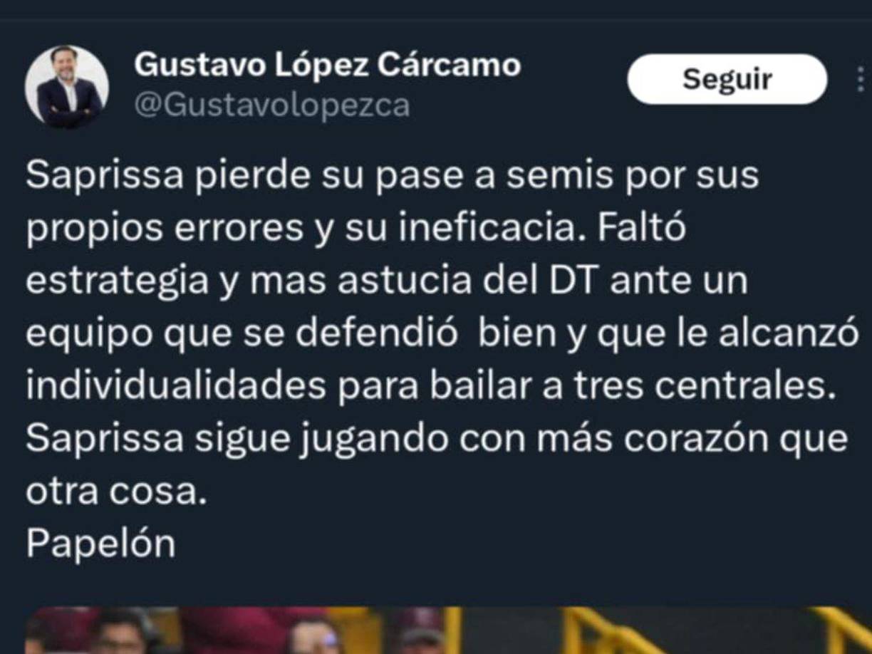 Gustavo López, periodista de Costa Rica, dio sus valoraciones de la eliminación del Saprissa.