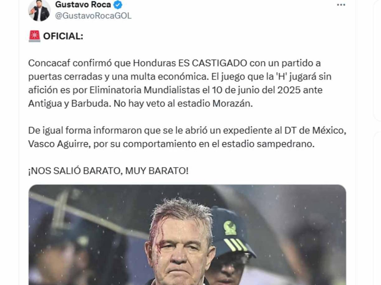 Gustavo Roca de Honduras: “Nos salió barato, muy barato”.