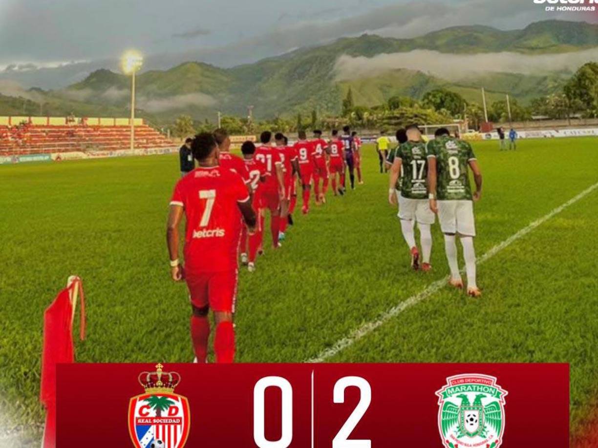 El primer partido del Clausura 2022 fue el duelo Real Sociedad vs Marathón en Tocoa y los verdes lograron un triunfo de 2-0.