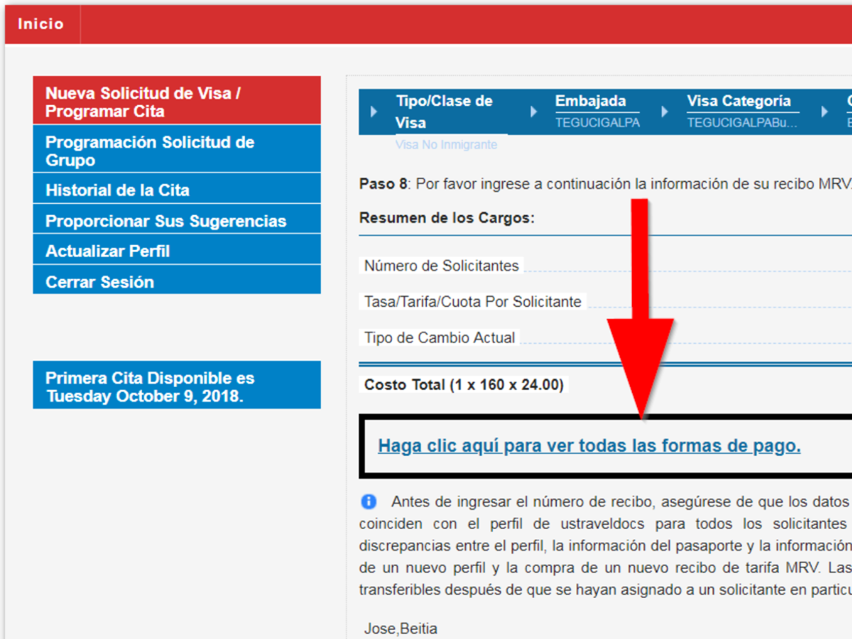 1. Pagar la tasa de aplicación de visa