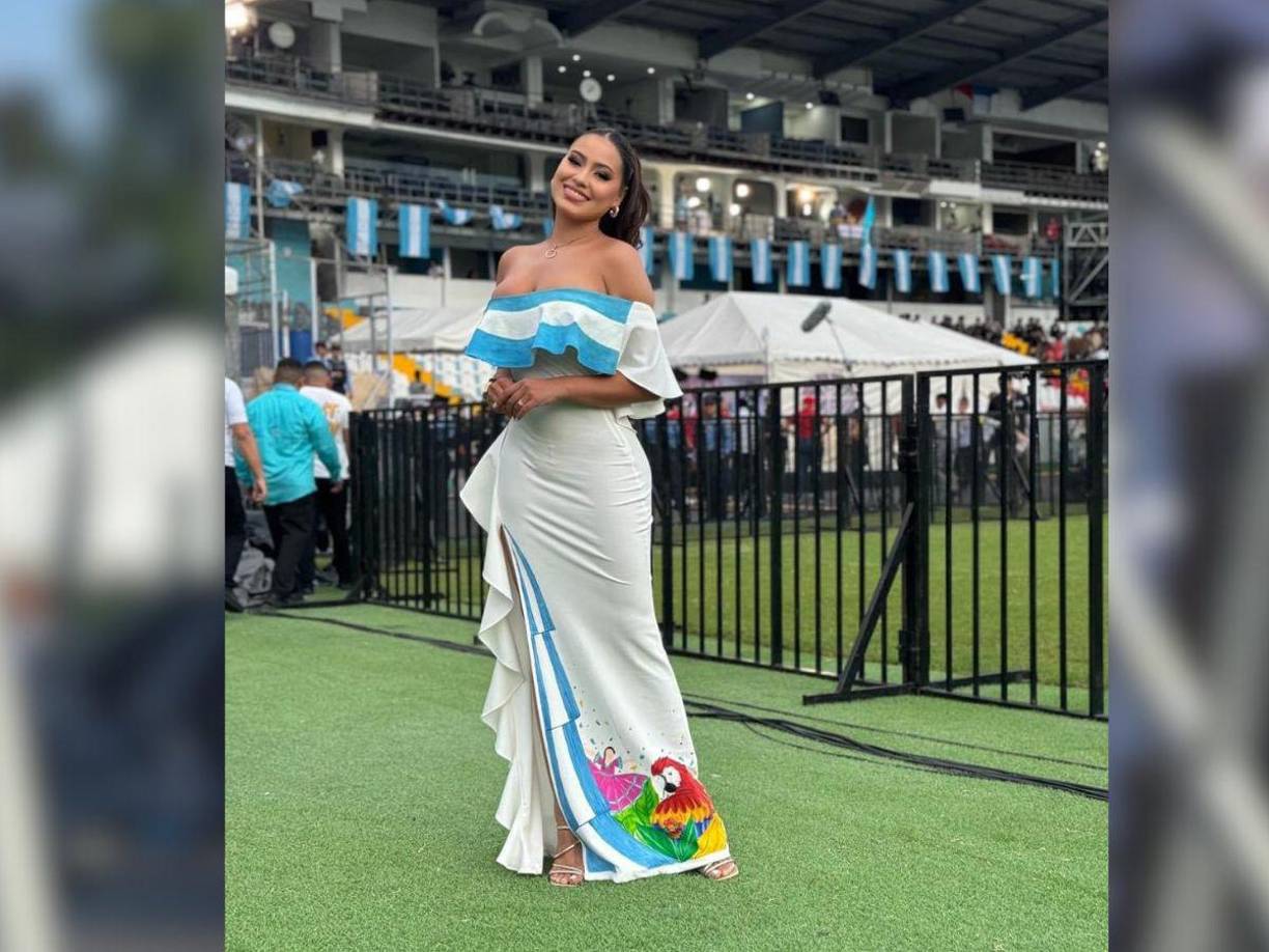 De acuerdo a declaraciones dadas por Alejandra Rubio su vestido representa “la paz que Honduras necesita”.