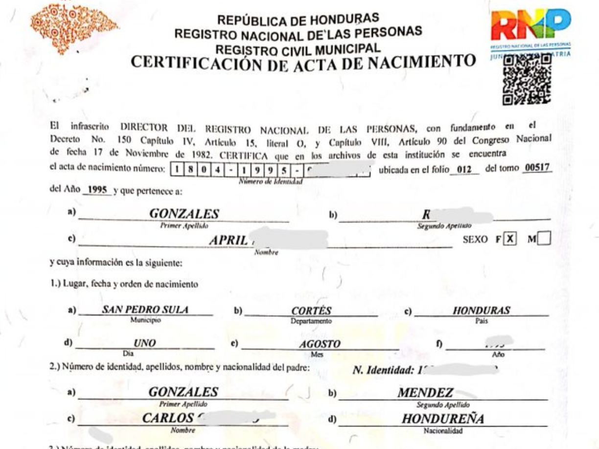 4. Certificado original de nacimiento del solicitante