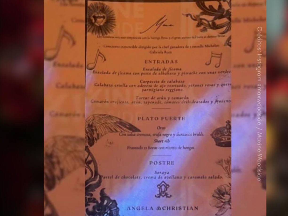 El menú que se ofreció en la boda de Ángela Aguilar y Christian Nodal fue presentado como “Concierto comestible” dirigido por la chef mexicana Gabriela Ruiz, quien cuenta con una estrella de la Guía Michelin.