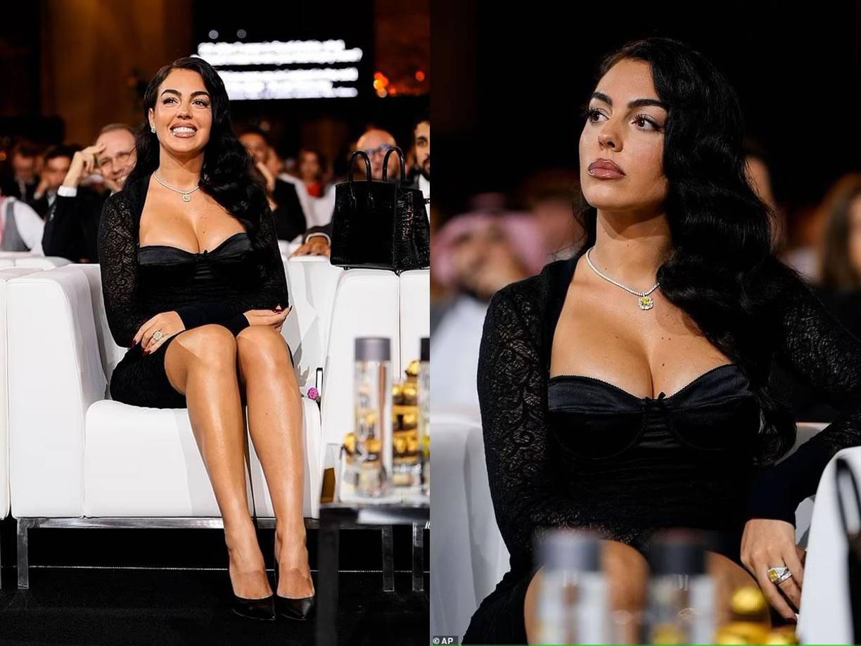 La modelo española, de 30 años, mostró su amplio escote en el impresionante vestido escotado, con mangas largas de encaje y agregó centímetros a su figura con un par de tacones negros.