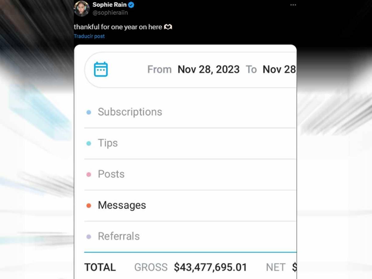 La hermosa joven estadounidense reveló que ganó 43,4 millones de dólares en OnlyFans en solo un año. ”Agradecida por estar aquí un año”, escribió en la publicación que rápidamente se volvió viral, acumulando más de 16 mil millones de visualizaciones. 