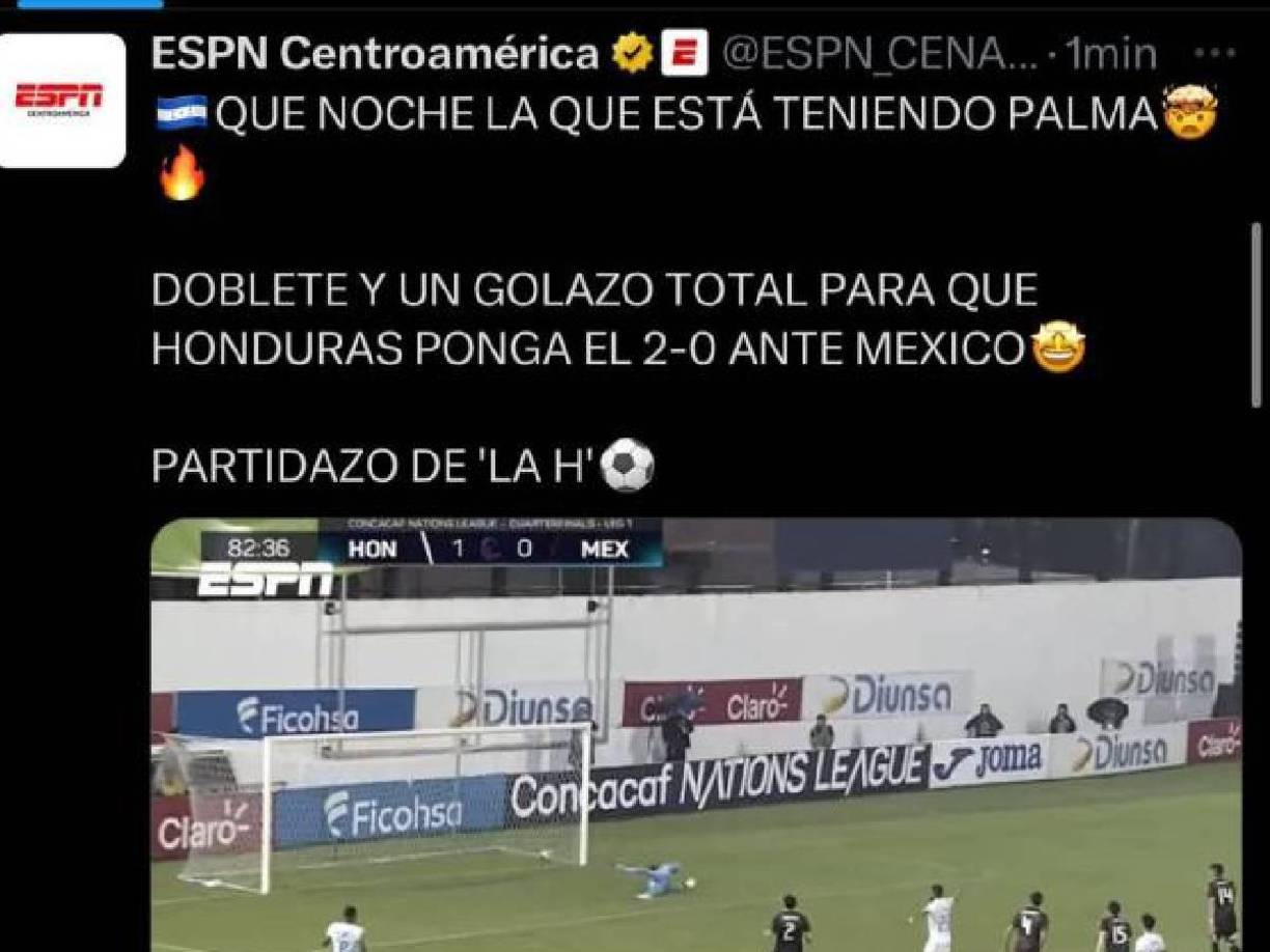 ESPN Centroamérica: “DOBLETE Y UN GOLAZO TOTAL. QUE NOCHE LA DE PALMA”