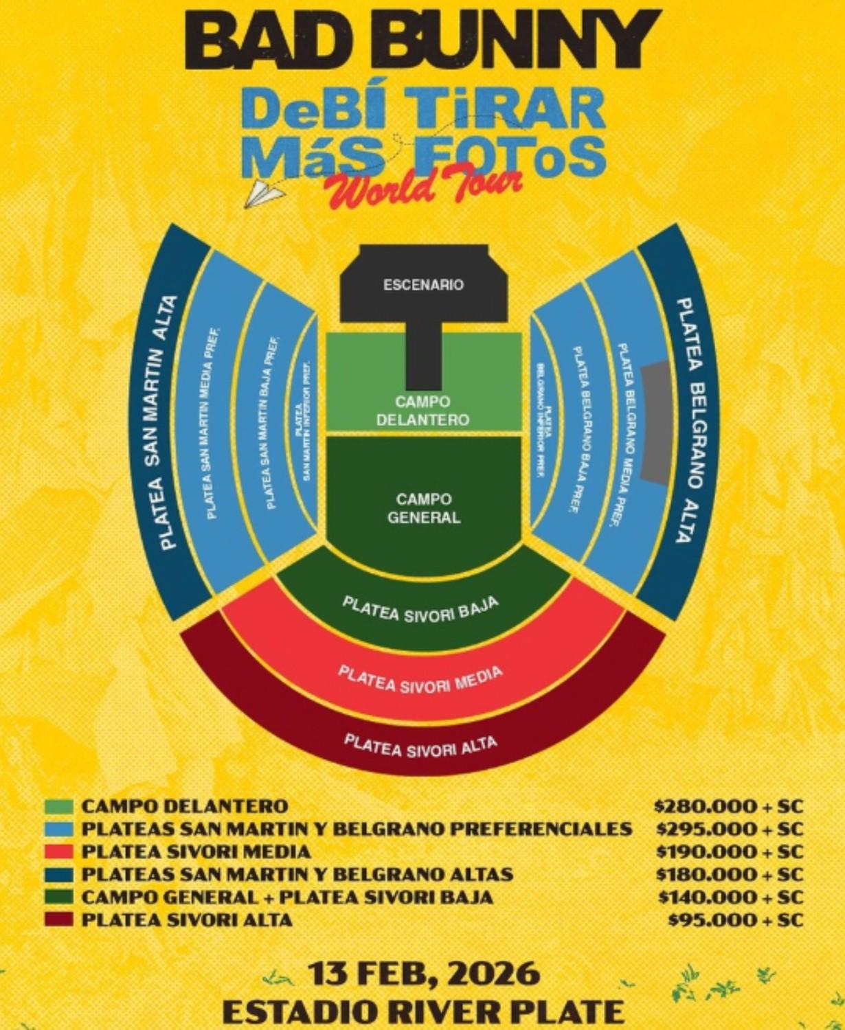 Plateas y precios de las entradas