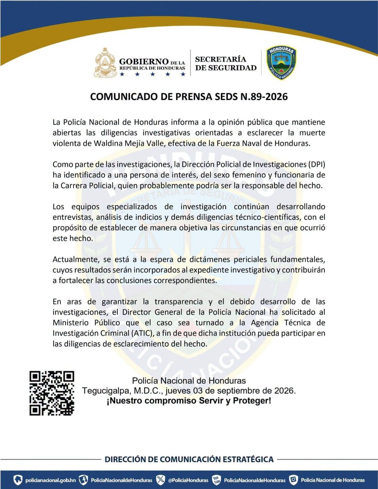 Detención preventiva a mujer policía sospechosa del asesinato de Waldina Mejía