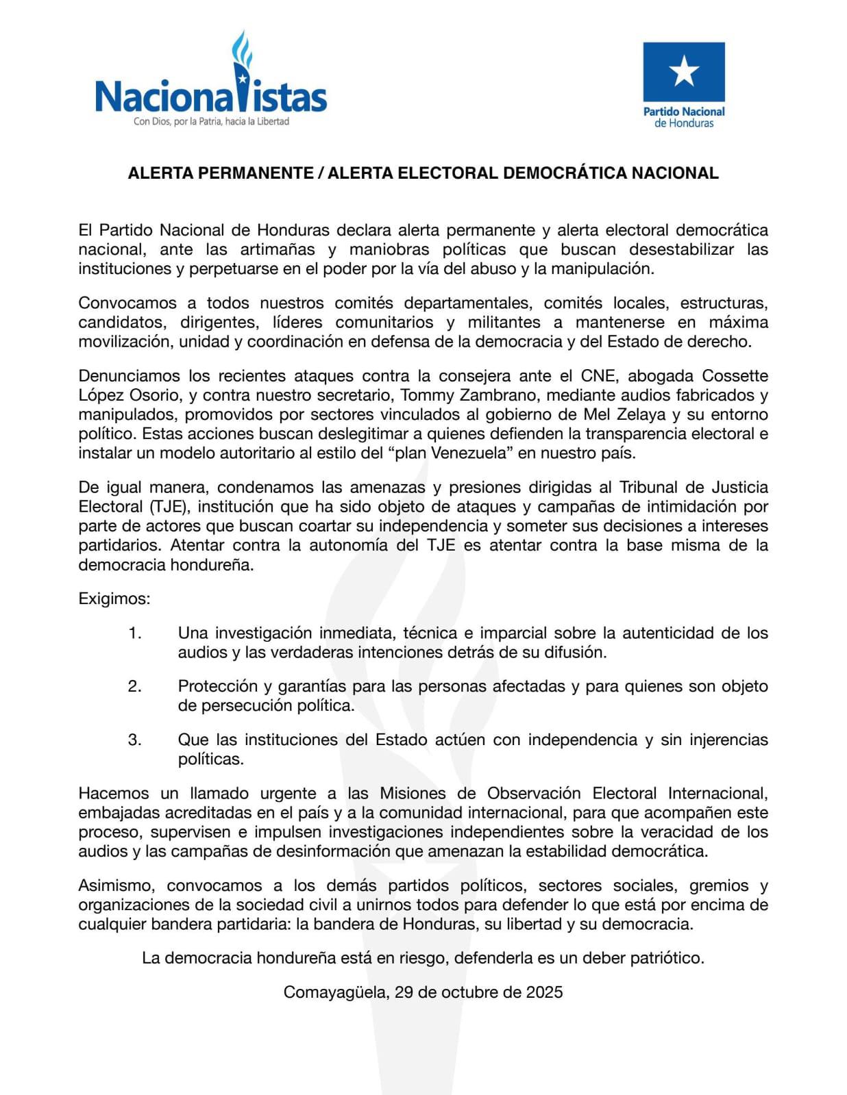 Partido Nacional: Audios son promovidos por sectores vinculados al gobierno de Mel Zelaya