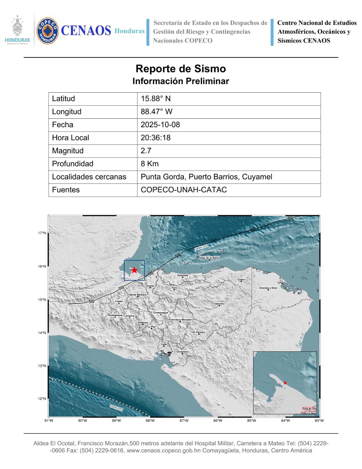En menos de 12 horas, Honduras registra tres sismos en diferentes zonas