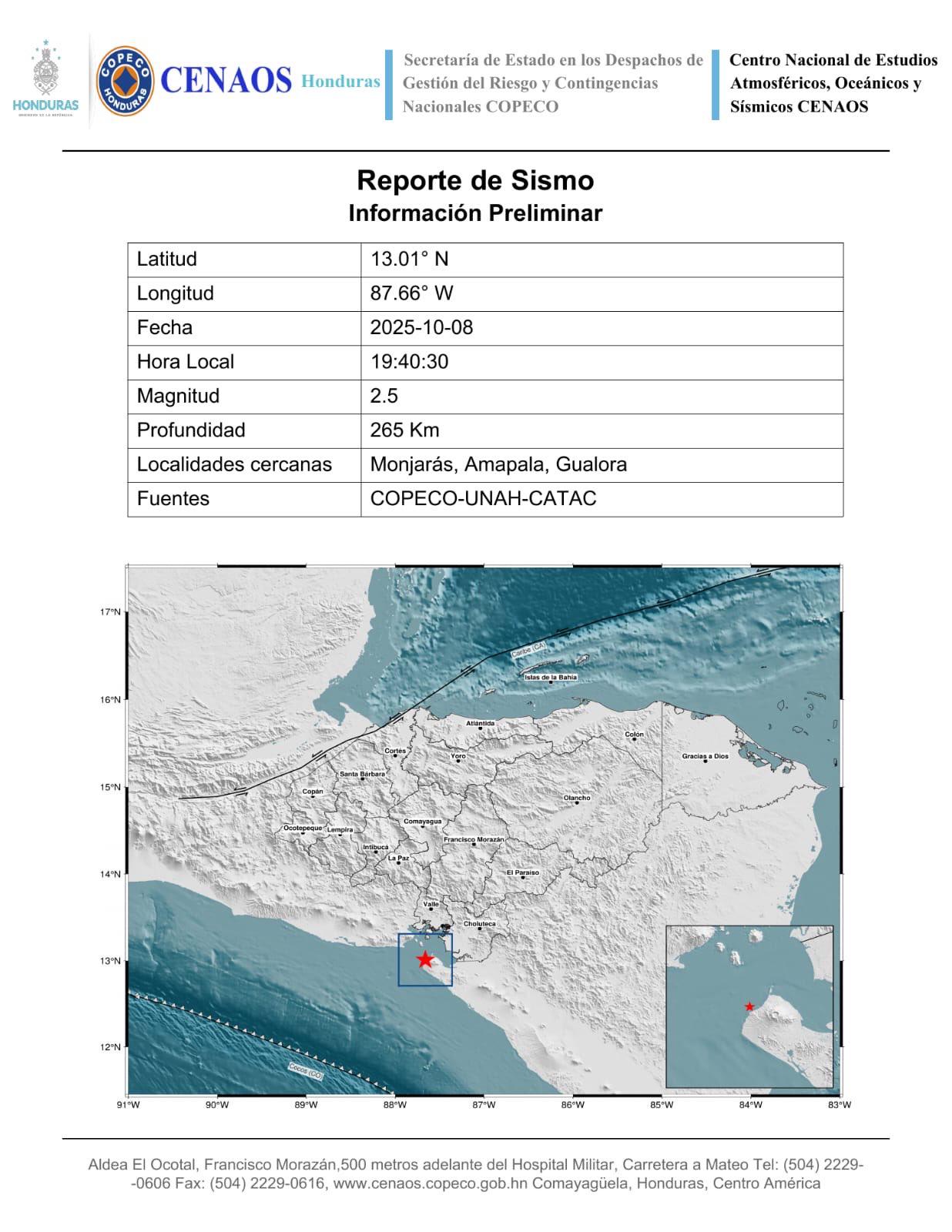 En menos de 12 horas, Honduras registra tres sismos en diferentes zonas