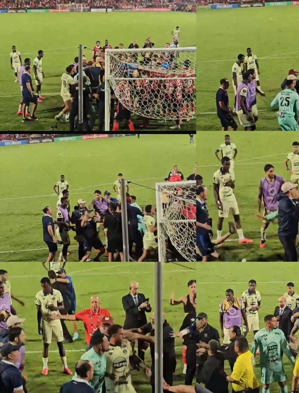 Miembros del Motagua y Alajuelense protagonizaron una trifulca tras el final del partido.