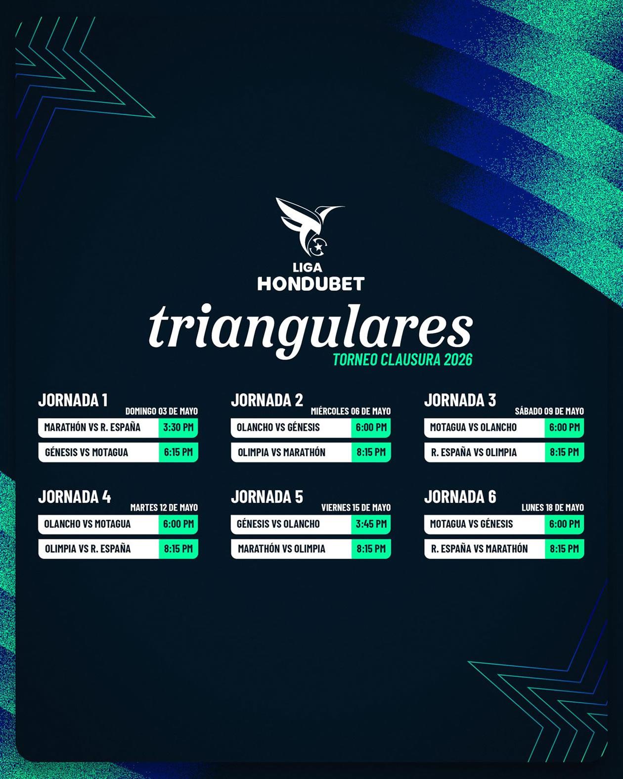 Estos son lo s partidos y horarios de las triangulares del Torneo Clausura 2026.