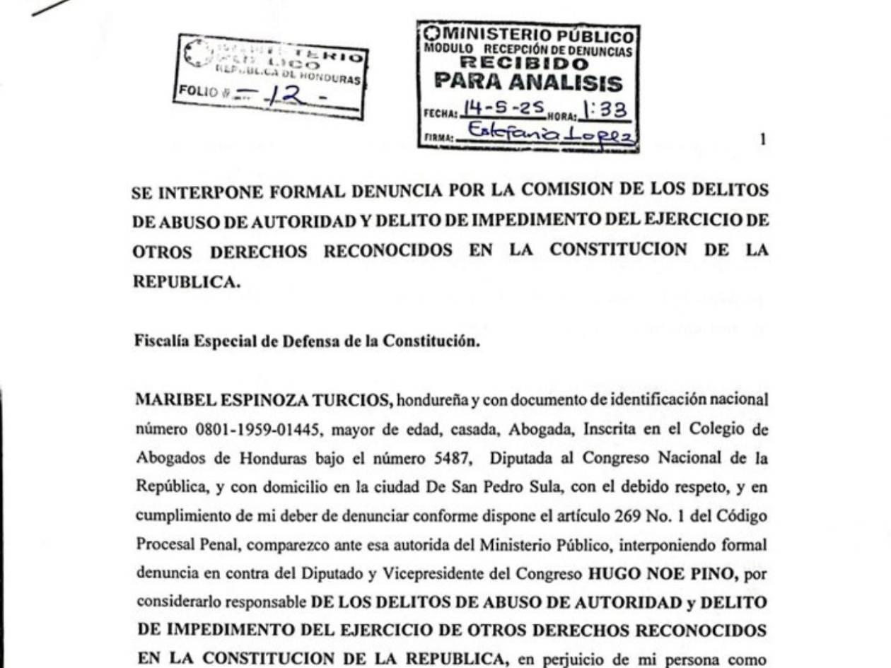 Denuncia de Maribel Espinoza contra Hugo Noé Pino