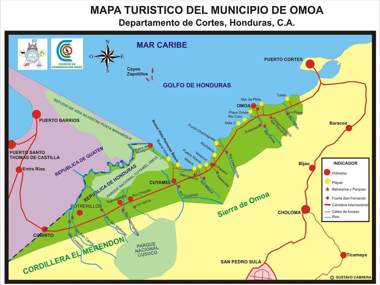 Mapa turístico de Omoa, Cortés.
