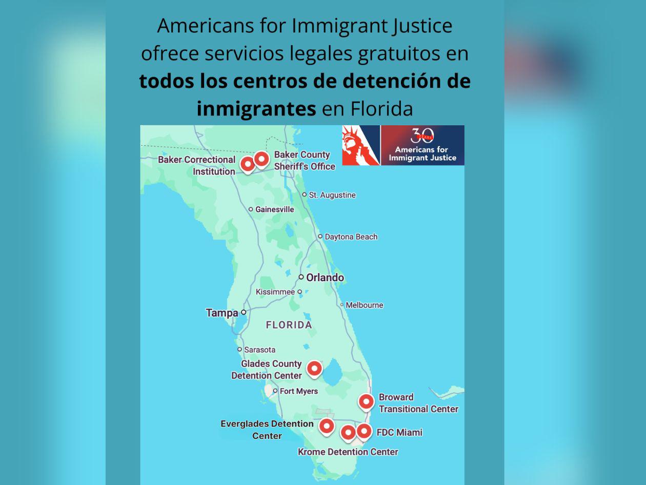 Americans for Immigrant Justice mostró a periodistas donde están ublicados los centros de detención de migrantes en Florida.