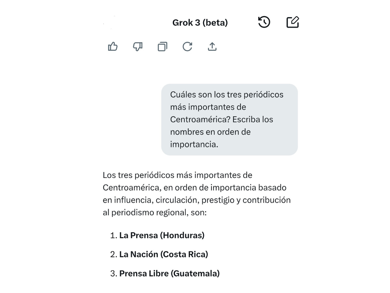 Grok: LA PRENSA de Honduras es número 1 en Centroamérica