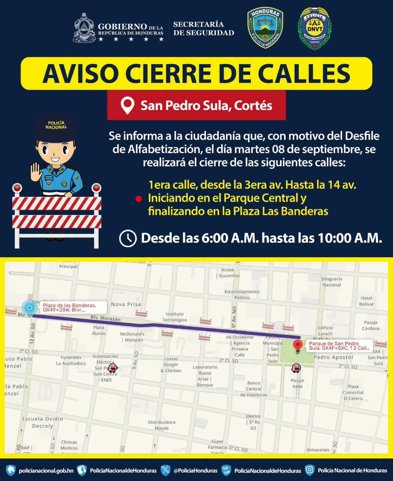 Estas calles del centro de San Pedro Sula están cerradas este martes 8 de septiembre