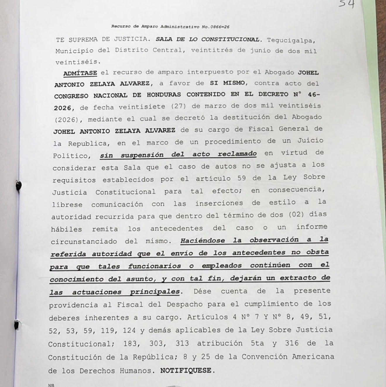 Documento oficial de la Corte Suprema de Justicia.