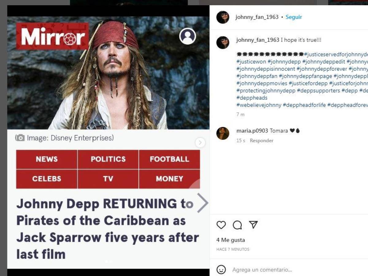 Mirror es uno de los medios que dio a conocer el supuesto regreso de Johnny Depp como Jack Sparrow.