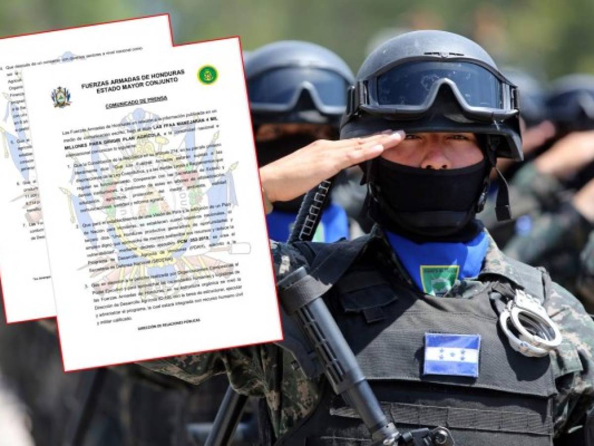 Fuerzas Armadas de Honduras reaccionan a manejo millonario de programa agrícola