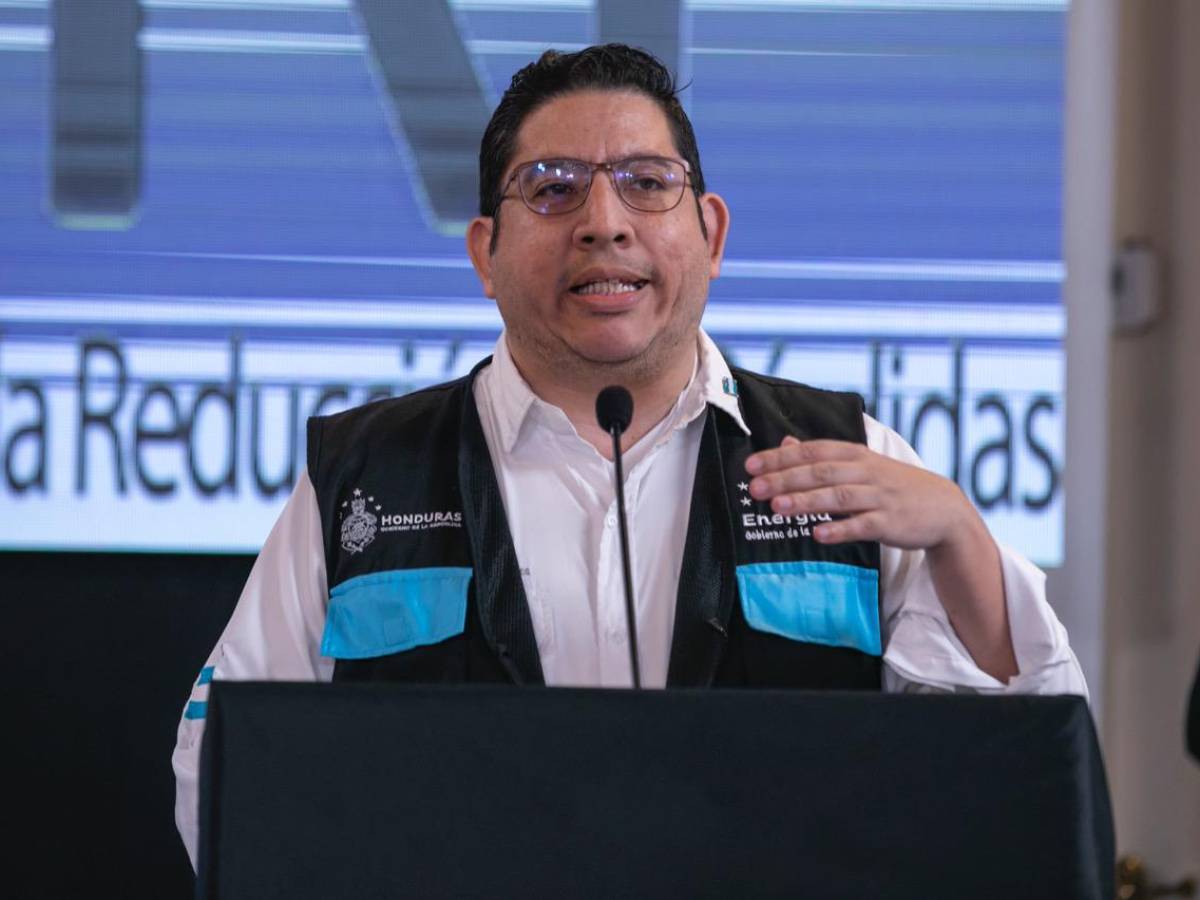 El gerente de la ENEE, Erick Tejada, durante la presentación de un programa de reducción de pérdidas, este viernes 25 de noviembre desde Casa Presidencial, en Honduras.