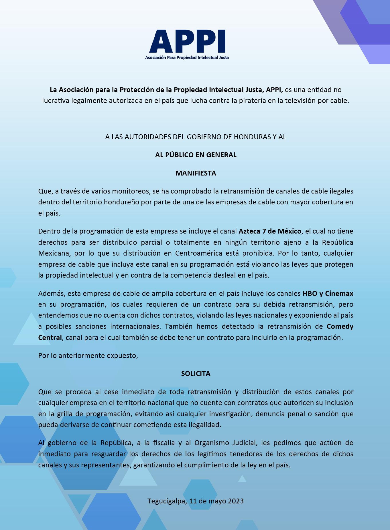Piden el cese de retransmisión y distribución de canales extranjeros e ilegales en Honduras