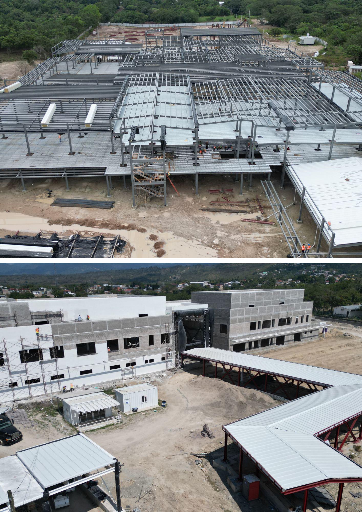 Vista aérea con el drone de LA PRENSA de los dos nuevos hospitales en el occidente de Honduras.