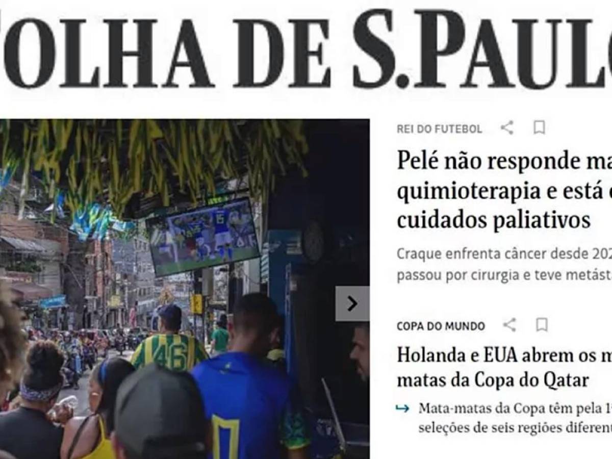 La portada del diario Folha de Sao Paulo informando sobre la salud de Pelé.