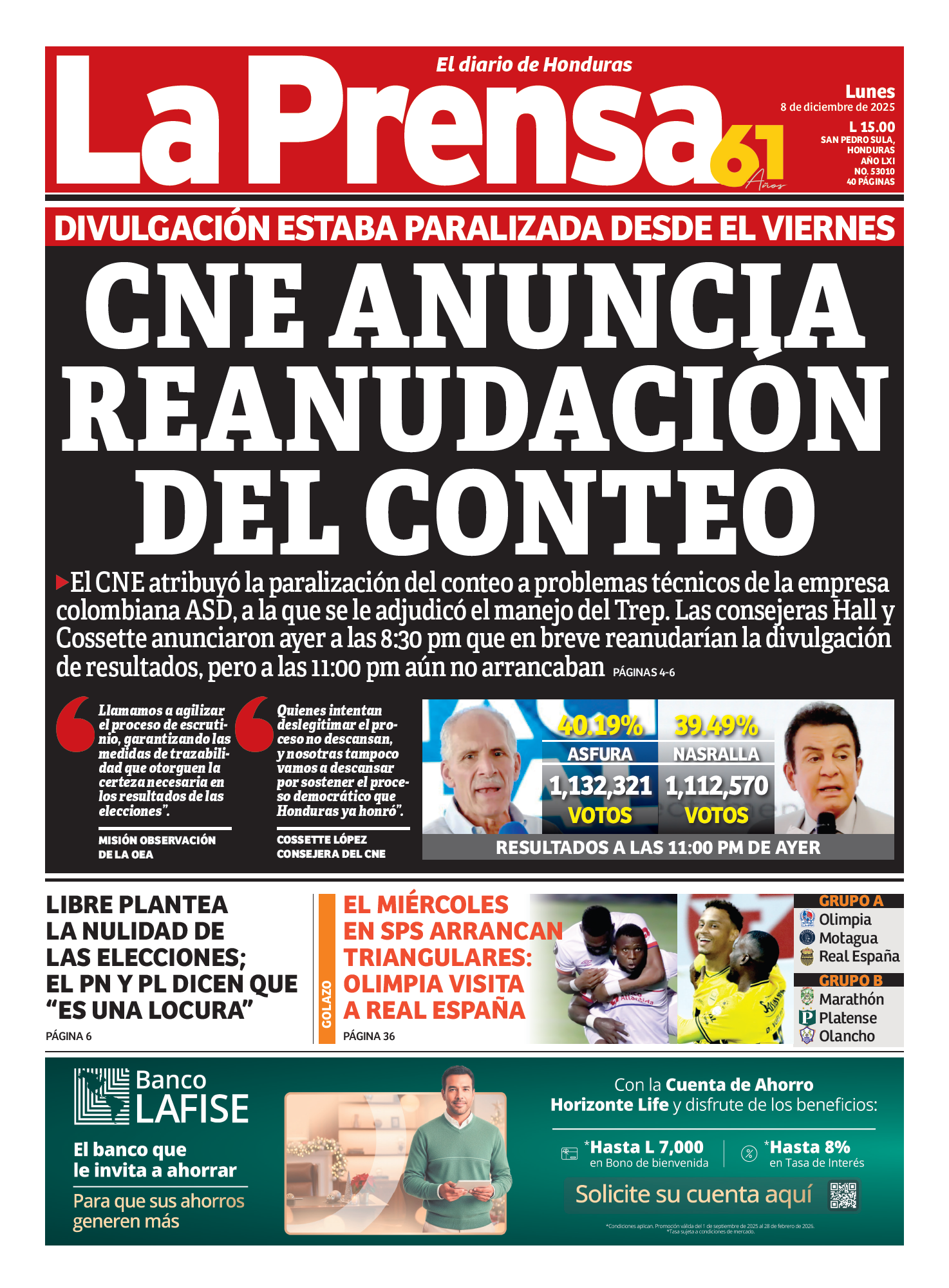 CNE anuncia reanudación del conteo