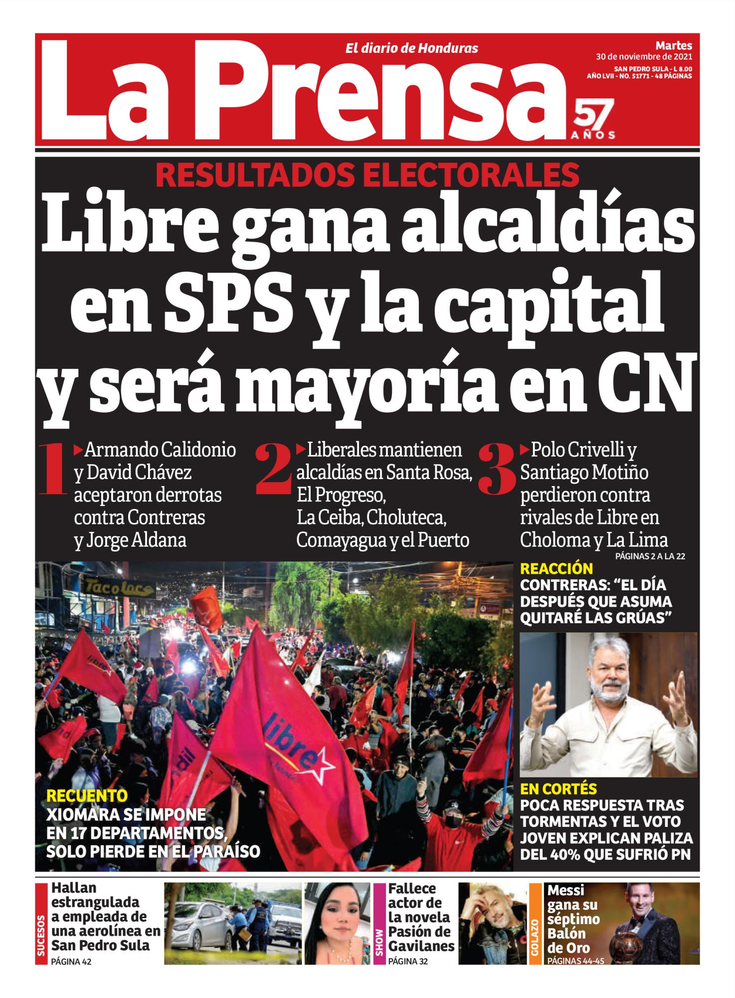 Libre gana alcaldías en SPS y la capital y será mayoría en CN