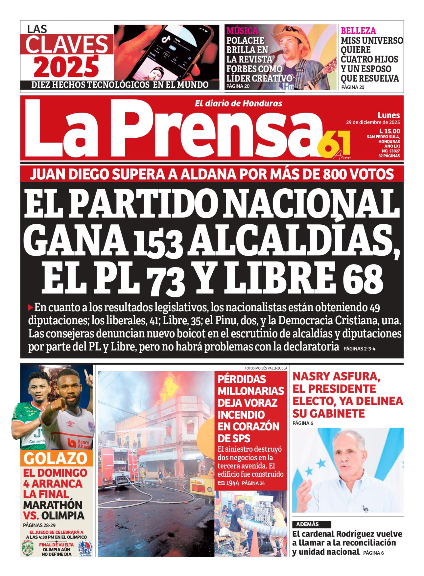 El Partido Nacional gana 153 alcaldías, el PL 73 y Libre 68