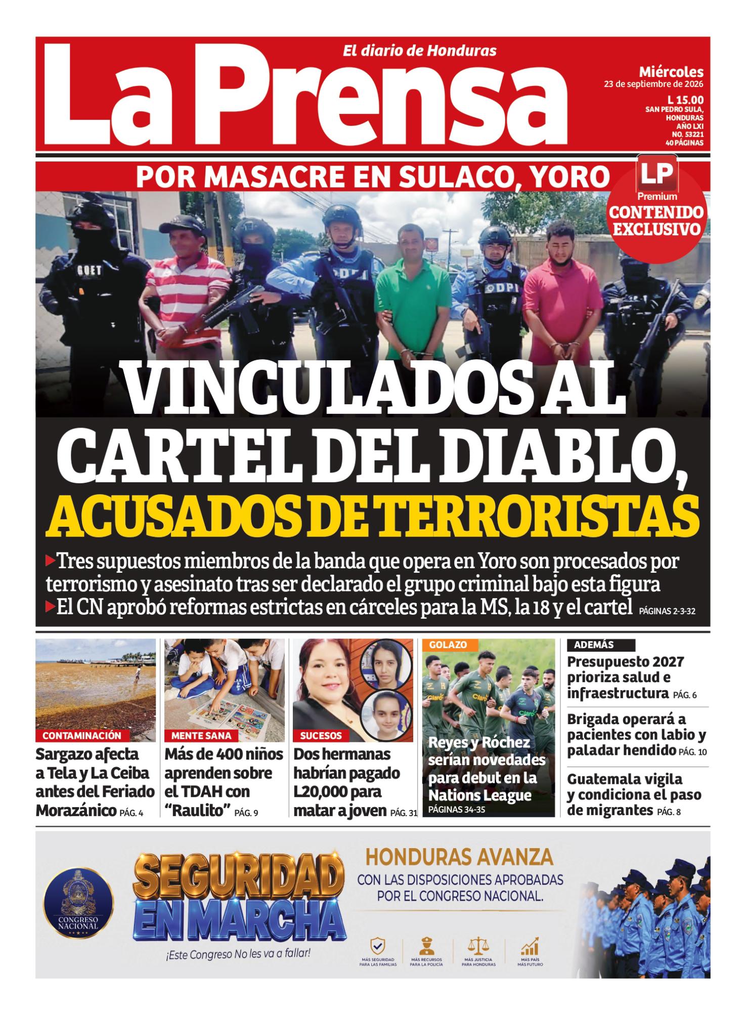 Portada de la edición impresa de DIARIO LA PRENSA de este miércoles 23 de septiembre.