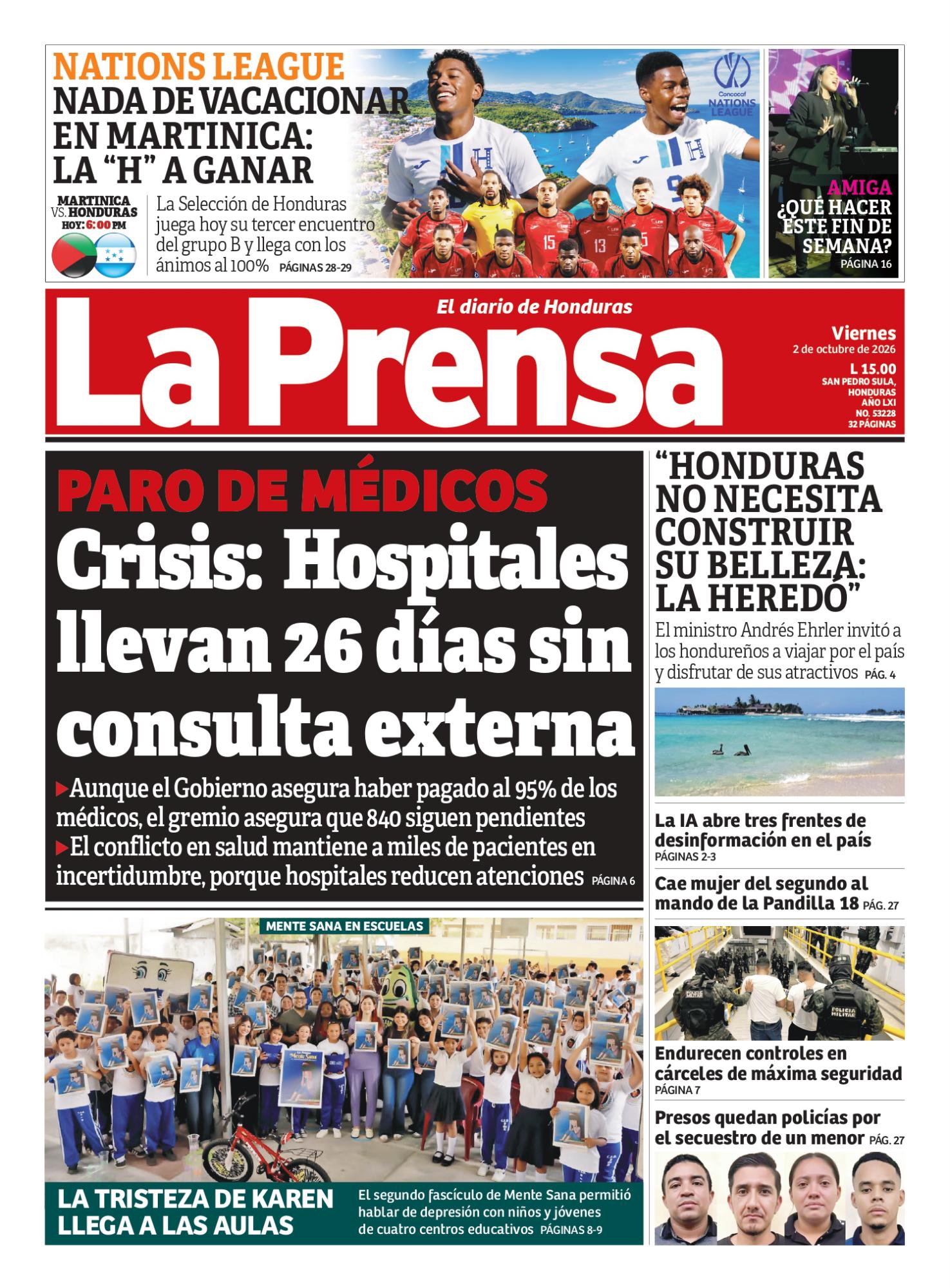 Portada de la edición impresa de este viernes 2 de octubre de 2026